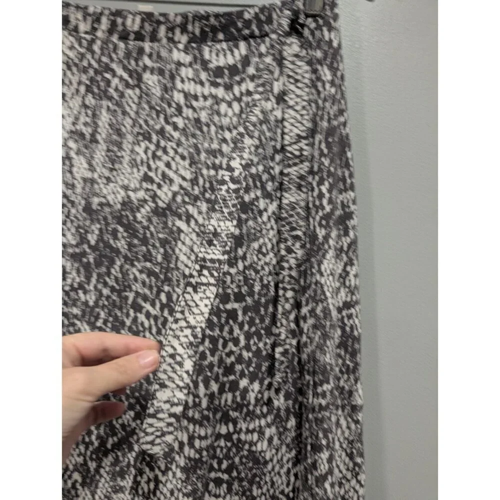 Garnet Hill Women's Gray White Stretchy Maxi Skirt High Side Slit Waist Tie Sz S